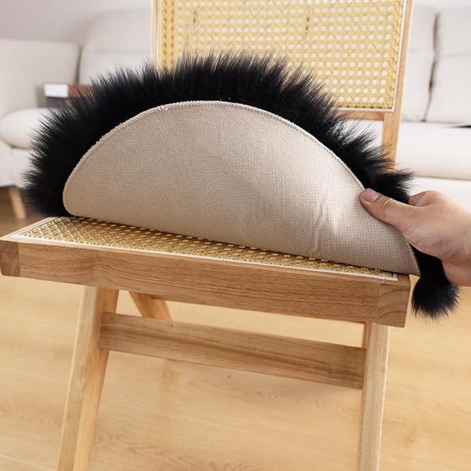 LLB Sheepskin Chair Pad Office Cushion Cover for Dining Room, Desk, Computer - Fur Area Rug for Living Room, Round 16.5" (Pack of 1), Black