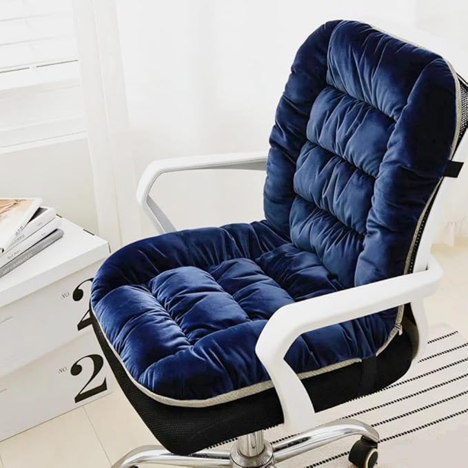 Desk Chair Cushion Soft Seat Cushions with Removable Cover Office Chair Pad Dorm Seat Pad with Back Support Rocking Chair Cushions,90×50cm (Navy)