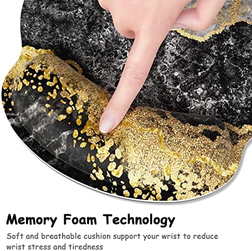 Ergonomic Mouse Pad with Wrist Support, Marble Memory Foam Wrist Rest Mouse Pads, Cute Computer Laptop Office Accessories Decor, Pain Relief Mousepad for Gaming Work Men Women, Black White