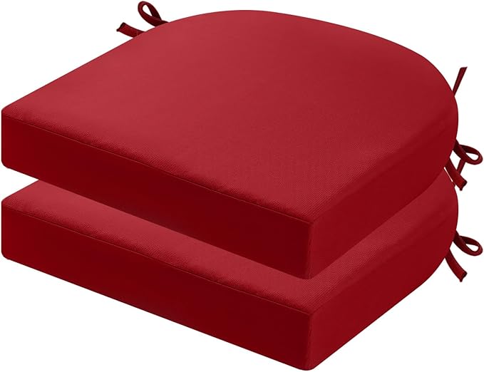 idee-home Outdoor Chair Cushions Set of 2, Thick 17" x 17" Outdoor Seat Cushions Patio Furniture Waterproof with Ties, Dining Pads