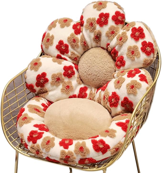 Flower Chair Cushion with Backrest Comfortable Office Chair Pad Student Dormitory Seat Cushion for Sedentary Group Home Decor