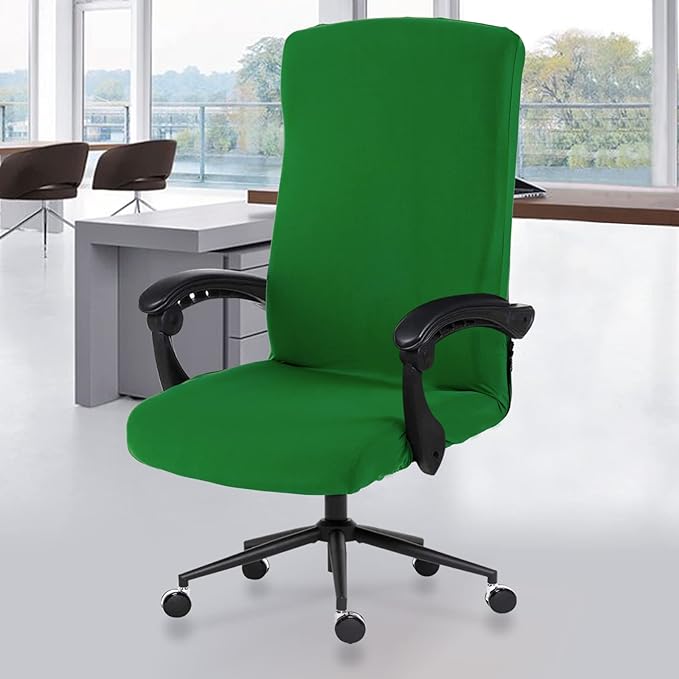 Elastic Computer Chair Cover with Durable Zipper - Protective Removable Washable Universal Office Desk Chair Seat Slip Cover - Stretchy Soft Anti-dust Desk Chair Seat Protector for Pets, Green