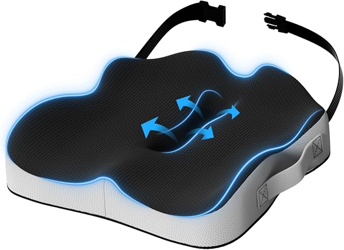 Car Seat Cushion, Extra Large Memory Foam Cushion with Adjustable Strap for Truck Drivers & Long Driving, Orthopedic Sciatica and Tailbone Pain Relief, Comfort Support for Travel Essentials