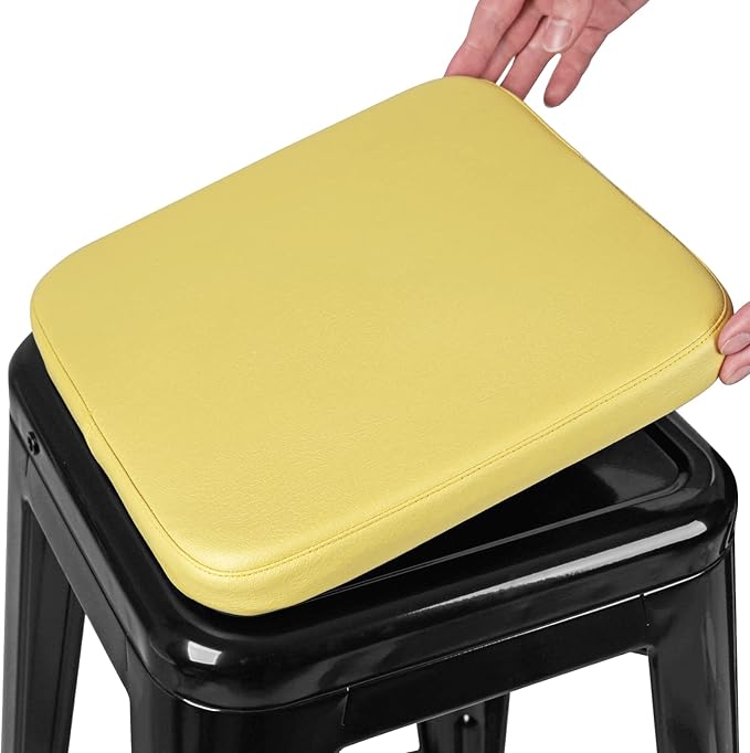 SINOSSO Modern Faux Leather Bar Stool Cushion 1 Piece, Leathaire Magnetic Small Chair Pad for Cafe Bistro Stackable Metal Stool (Square, Yellow, 1)