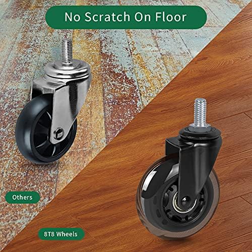 8T8 3 Inch Office Chair Caster Wheels Heavy Duty, Set of 5, 3/8"-16x1 (Not Metric M10), Threaded Stem Casters with Flange Nuts, Replacement PU Rubber Wheels, Safe for Hardwood Tile Floors…