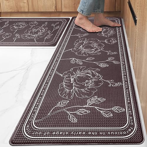 Kitchen Floor Mat Set of 2, Anti Fatigue Kitchen Mat 17"x47"+17"x29"