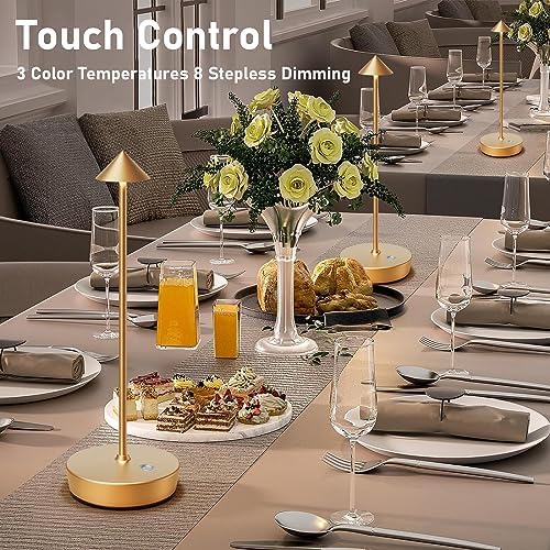 Set of 2 Cordless Rechargeable Led Table Lamp Battery Operated Light Gold