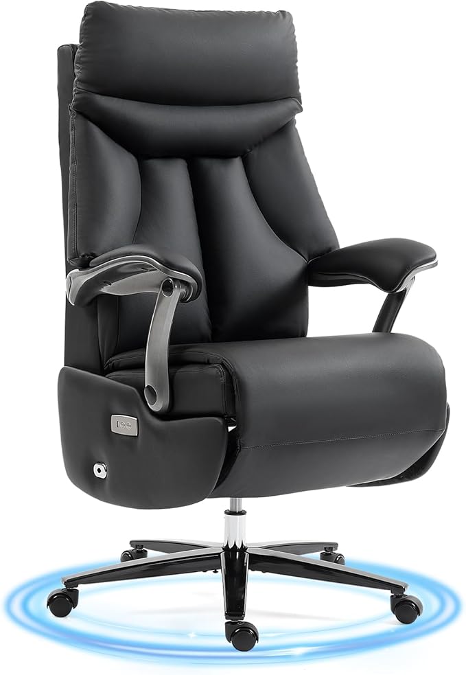 ECOTOUGE Electric Executive Office Chair with Footrest, 400LBS Big and Tall Office Chair, Comfortable Ergonomic Recliner Chair for Home Office, Studio or Gaming Room, Black
