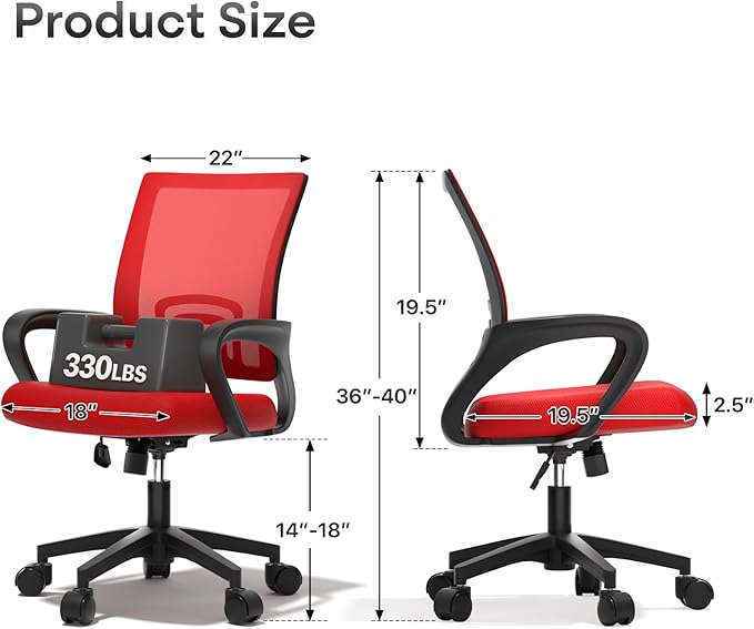 Ergonomic Office Chair 24P - 330Lbs, Breathable Mesh Computer Desk Chair with Lumbar Support & Armrest, Rolling Swivel Adjustable Tilt Lock for Home Office/Gaming, Bedroom Study