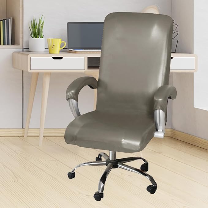 ITFRO Waterproof Office Chair Cover with Armrest Covers Taupe PU Leather Computer Desk Chair Cover with Zipper Universal Rotating Gaming Chair Slipcover High Back Chair Seat Protector (Taupe)