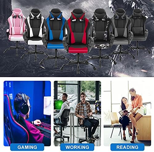 PC Gaming Chair Office Chair Racing Desk Chair with Lumbar Support Arms Headrest Massage High Back PU Leather Ergonomic Computer Chair Rolling Adjustable Swivel Chair for Women Men Adult, Red