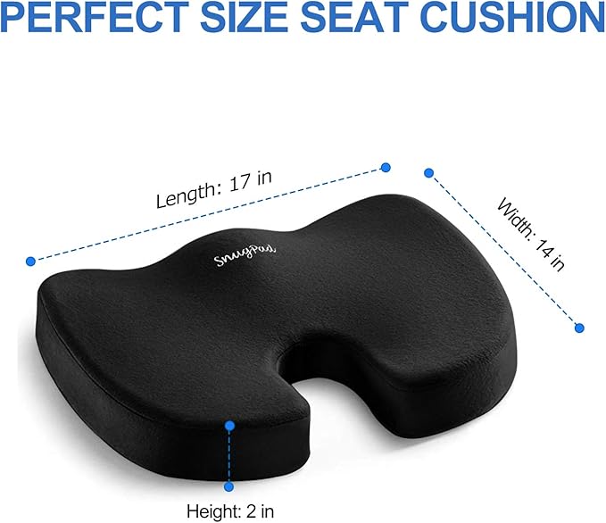 Black Memory Foam Seat Cushion - Sciatica, Back, Hip, and Tailbone Pain Relief, Firm Version, Support for Office Chair, Wheelchair, Car. Non-Slip Orthopedic Coccyx Memory Foam (2 Pack)