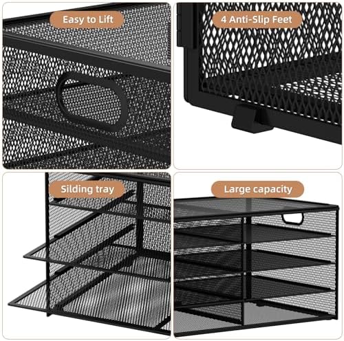 Marbrasse 5 Tier Desktop Literature Organizer, Mesh Paper Organizer Desk Organizers, File Sorter Mail Center Paper Storage Cabinet Classroom Keepers Mailbox for Office Home School, Black