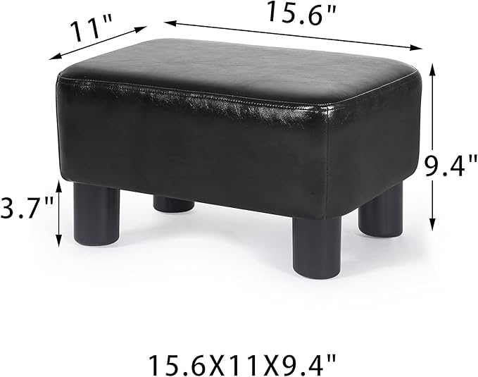 Joveco Small Footstool Ottoman Footrest Modern Rectangular Footstools for Living Room Bedroom (Black PU Leather)