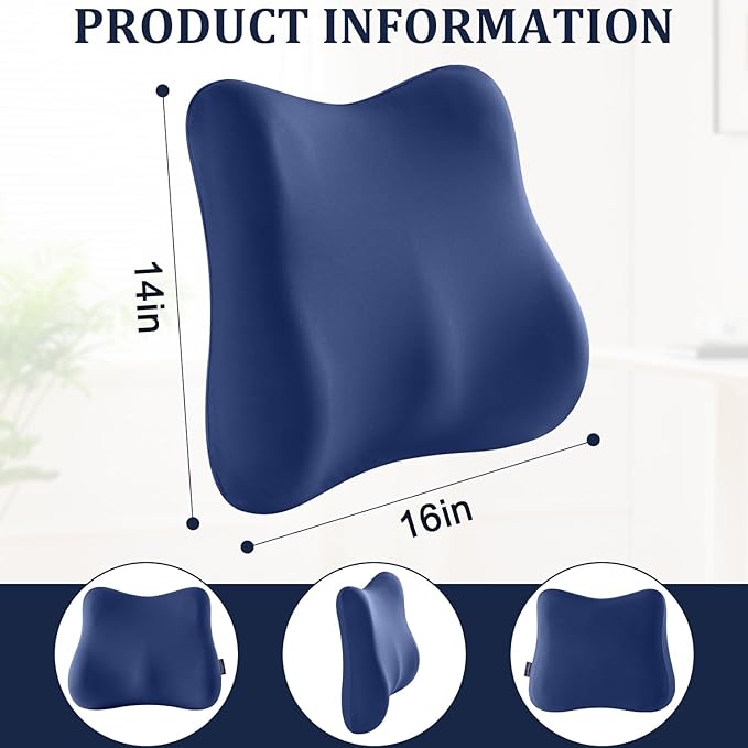 Lumbar Support Pillow for Office Chair Memory Foam Lumbar Cushion with Removable Cover Soft Back Support Pillow Suitable for Car, Couch, Gaming, Dark Blue
