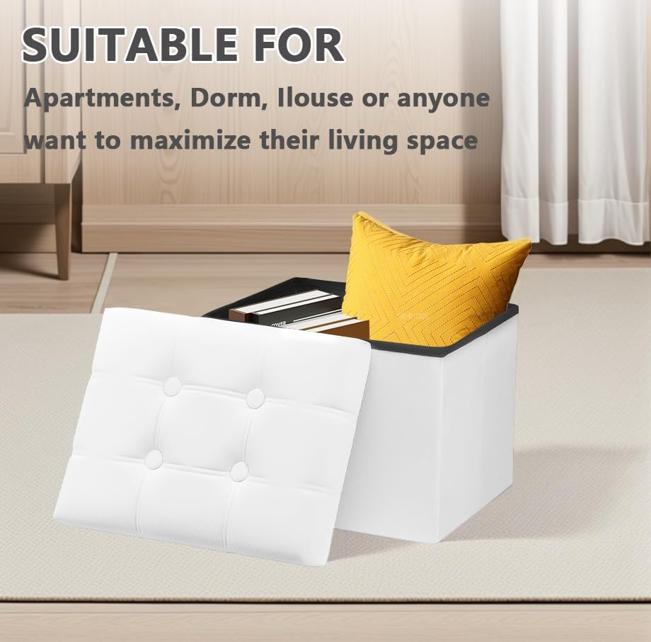 AmasSmile Ottoman with Storage,17" Folding Velvet Foot Rest Chest,White