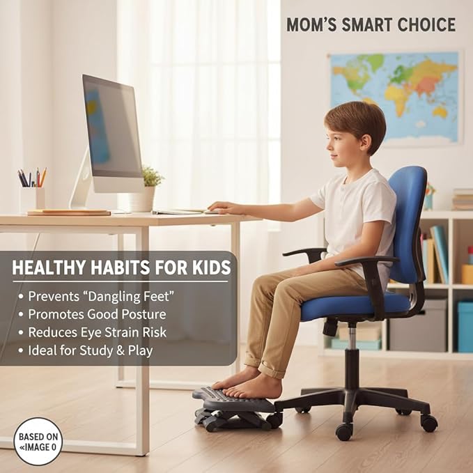 Adjustable Foot Rest for Under Desk, Ergonomic Footrest with Pebble Massage, Tilt and Height Adjustable Foot Stool for Home Office, Portable Leg Support for Desk Chair