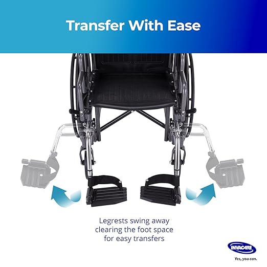 Invacare Wheelchair Legrest with Heel Loops & Swing-Away Design, Adjustable Footrest Length and Flip-Up Composite Footplate, Easy-to-Install, Compatible with Most US Wheelchairs & Transport Chairs