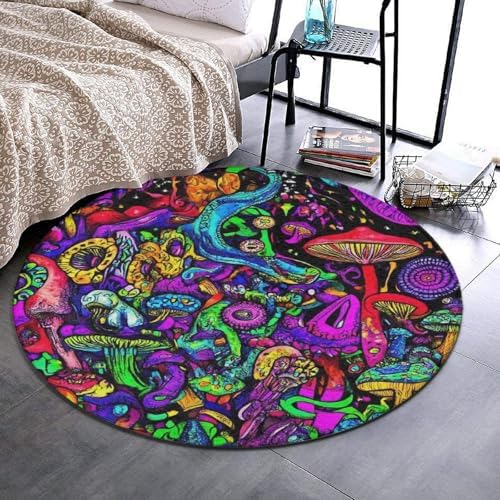 Highly Premium Quality Floor Mat, Office Chair Decor Mat, Room Sofa Yoga Soft Round Carpet Trippy Mushroom Magic Art, 60inch