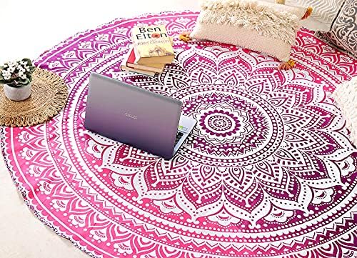 raajsee Pink Round Beach Tapestry Hippie/Boho Beach Blanket Mandala/Indian Cotton Throw - Round Tablecloth/Home Decor/Indie Rug Yoga Mat Meditation Picnic Rugs 127 CM / 50 INCHE Circle
