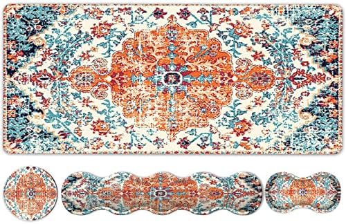 iLeadon Keyboard Mouse Pad Set, Large Boho Desk Mat with Wrist Rest