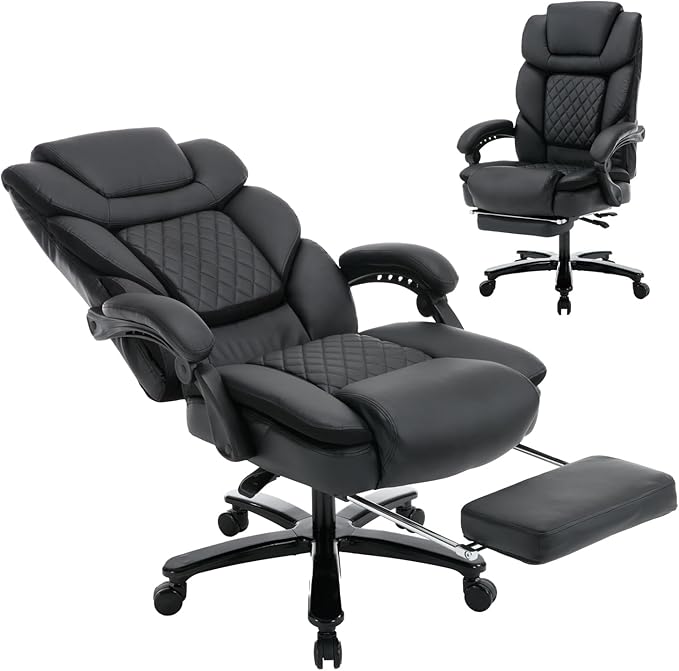 500lbs Recliner Office Chair with Footrest Lumbar Support, Wide Seat Plus Size 500lbs Big Tall Reclining Office Desk Chair, Black