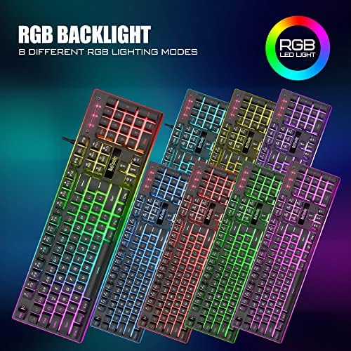 RedThunder K10 Wired Gaming Keyboard and Mouse and Wrist Rest Combo, RGB Backlit, Mechanical Feel Anti-ghosting Keyboard + 7D 7200 DPI Mice+Soft Leather Wrist Rest 3 in 1 PC Gamer Accessories(Black)