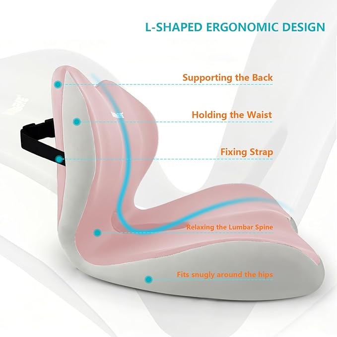 Orthopedic Memory Foam Seat Cushion with Adjustable Strap, Coccyx & Sciatica Pain Relief, Washable Non-Slip for Long Sitting, Ergonomic Posture Support for Office Chair, Car & Wheelchair (Pink Grey)