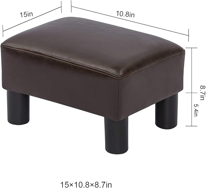 Joveco Foot Rest Ottoman Small Faux PU Leather Footstool (Rectangular Brown)