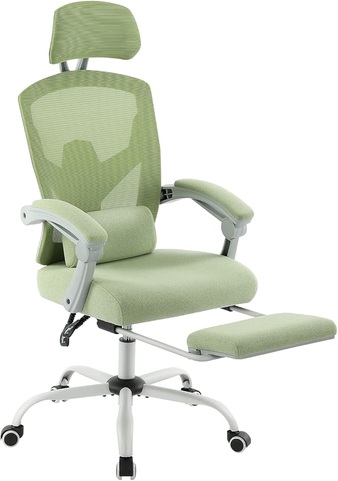 Simple Deluxe Home Office Desk Chair with Footrest, High-Back Mesh Rolling Swivel Reclining Chairs with Wheels, Comfortable Headrest, Lumbar Support, Comfy Arms