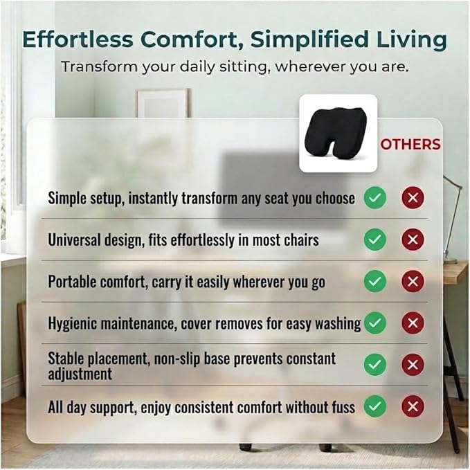 Premium Orthopedic Memory Foam Seat Cushion for Office Chair & Car Seat .Ergonomic U-Shape Coccyx Pillow for Tailbone & Sciatica Pain Relief Lower Back Problems and Long Sitting Comfort. (Black)