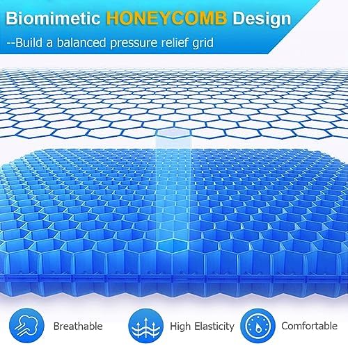 Gel Seat Cushion for Long Sitting Hip Pain, 20x20inch Jumbo Thick Soft & Breathable Cushion for Wheelchair Gel Seat Cushion for Office Home Chairs (Blue)