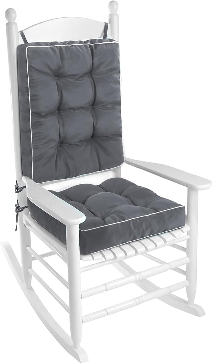 Topotdor Rocking Chair Cushions Indoor, Tufted Rocking Chair Seat Cushion for Patio Furniture, Water Resistant Rocking Chair Pads with Ties for Nursery Balcony Chair, Gray