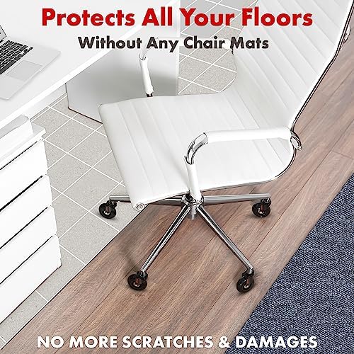Office Chair Wheels Replacement Set - Soft Desk Chair Casters for Wood Hardwood Floors & Carpet - Heavy Duty & Safe For All Floors Without Chair Mats - Fits 98% Computer Gaming & Office Chairs - Black