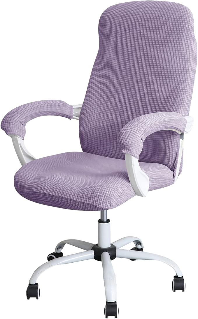 FORCHEER Office Chair Cover Water Repellent Jacquard Armrest Swivel Chair Slipcovers Removable Stretch Universal Computer Chair Cover L with Chair Arm Cover 2P-Purple