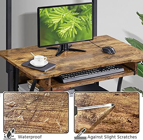 Topeakmart 2-Tier Rolling Desk with Printer Shelf & Keyboard Tray, Rustic Brown