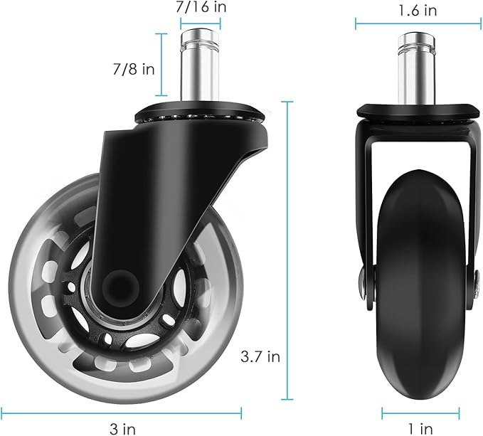 Computer Chair Wheels - 3" Heavy Duty Caster Wheels(2200lbs),Mute Rolling Desk Chair Wheels Replacement (Set of 5)-Rubber Office Chair Wheels for Carpet, Wood Floors,Hardwood Floors