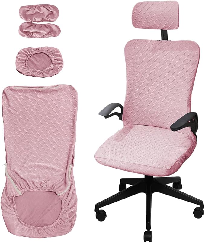 Ergonomic Office Chair Covers Set with Headrest Cover Stretch Desk Computer Chair and Headrest Slipcovers Washable Protector Slipcovers for Swivel Computer Chair 4 Pieces Princess Pink