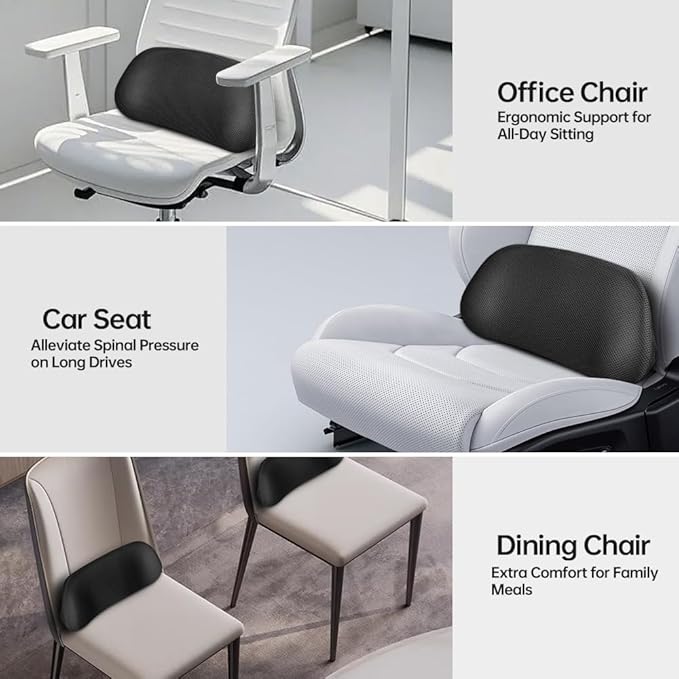 1P Car Lumbar Support with Ergonomic Structure, Suitable for Office Chairs, Gaming Chairs and Car Seats, Memory Foam Material with Breathable Mesh Fabric, Long-Lasting Lumbar Support