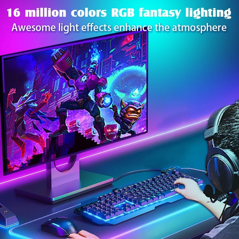 Monitor LED Backlights, LED Strip Light Sync with Screen Color/Music, Computer Light Bar Behind Screen, for PC/Mac, LEDs for Desk Gaming, USB Interface,Software Control (32 inch)