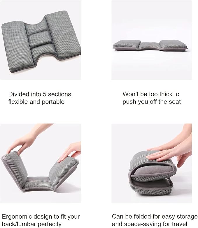 Lumbar Support Pillow for Car, Ergonomic Design with 5 Sections Ideal for Long Driving, Breathable 3D Mesh Cover and Elastic Strap
