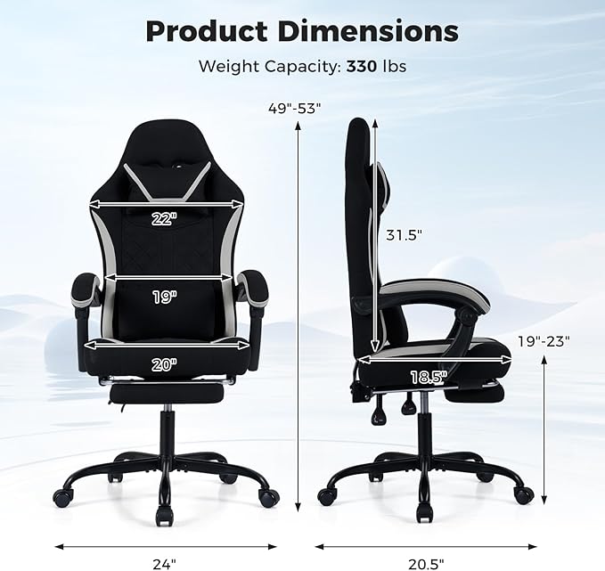 Goplus Gaming Chair, Ergonomic Office Chair with Foot Rest, Lumbar Support, Linkage Armrests, Detachable Headrest, 360°Swivel Computer Desk Chair w/Adjustable Backrest & Height, 330 lbs Capacity