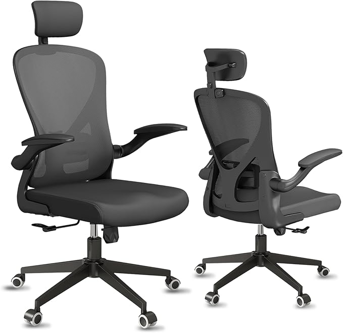 Drafting Chair, Ergonomic Tall Office Chairs for Standing Desk, Home Office Desk Chair with Lumbar Support and Adjustable Flip-up Armrests & footrest (02Black)