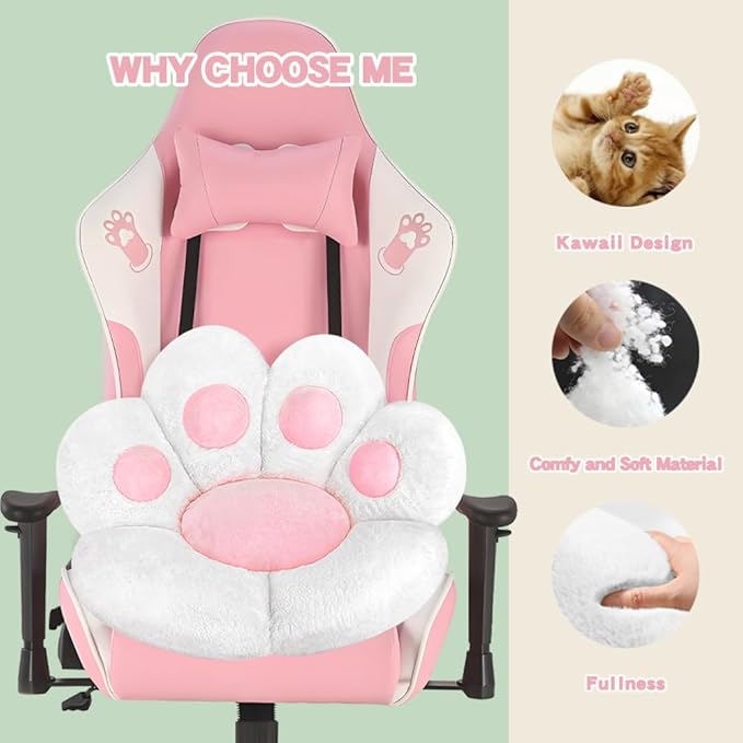 MOONBEEKI Cat Paw Cushion Chair Comfy Kawaii Plush Seat Cushions Lazy Pillow for Gamer Chair 28"x 24" Cozy Floor Cute Seat for Girl Worker Gift, Dining Room Bedroom Decorate, White