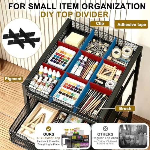 Rolling Utility Cart with 4 Drawers, Craft Organizer and Storage Carts with DIY Divider, Lockable Wheels Storage Organizer for Art Supplies, Store for Brushes & Paints & Small Parts(Patent Pending)