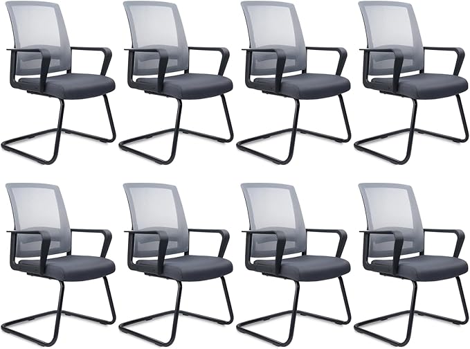 CLATINA Office Guest Chair with Lumbar Support and Mid Back Mesh Space Air Grid Series for Reception Conference Room Gray 8 Pack