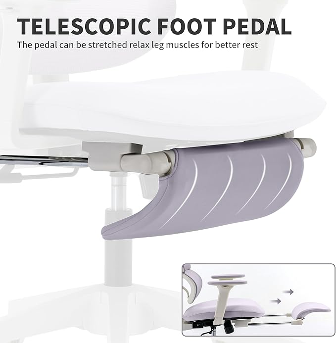 Ergonomic Office Chair with Footrest, 90-135° Reclining High Back Desk Chair with Lumbar Support, 2D Headrest, 2D Armrests, Computer Chair for Long Hours, Purple