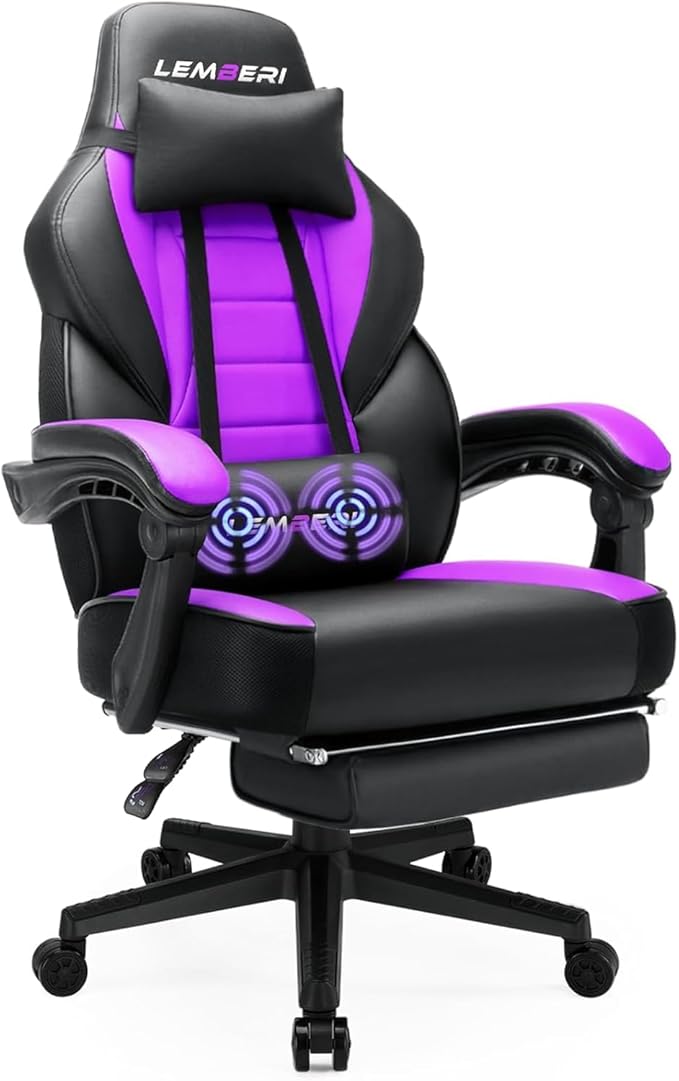 LEMBERI Gaming Chairs for Adults,Ergonomic Video Game Chairs with footrest,Big and Tall Gaming Chair 400lb Weight Capacity, Racing Style Gaming Computer Gamer Chair with Headrest and Lumbar Support