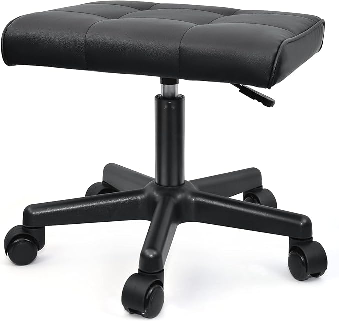 Footrest Under Desk Leg Rest Ottoman Adjustable Height Foot Stool with Wheels Leather Footrest for Home Office