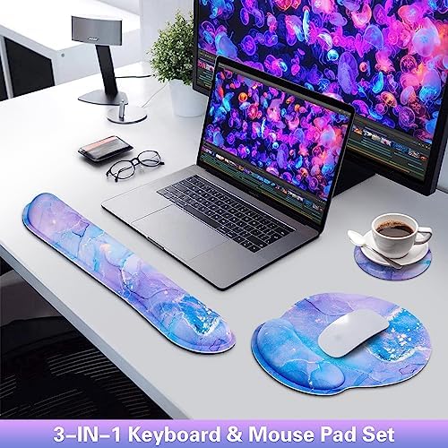 Mouse Pad Purple, Mouse Pad with Wrist Rest Set, 3-in-1
